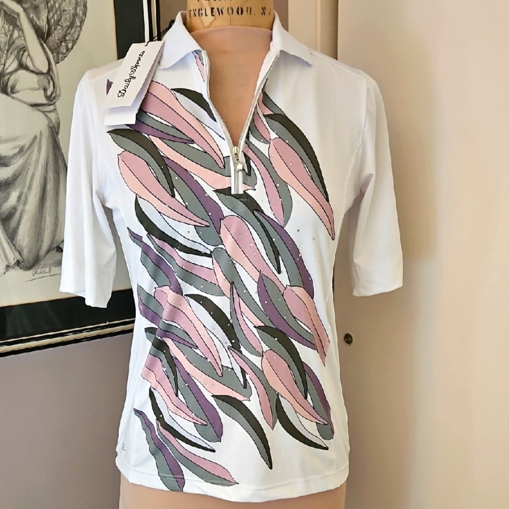 Daily Sports Leaf Pattern Polo With Crystals